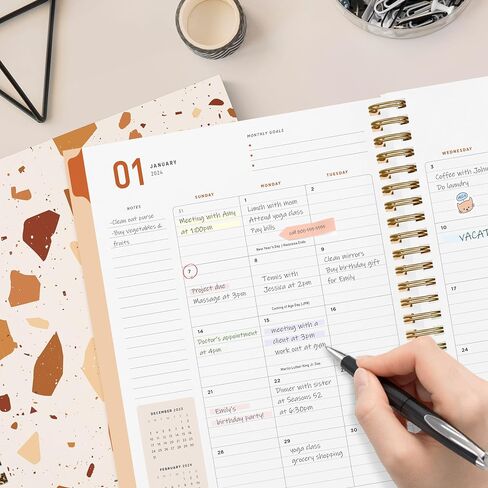 مخطط Terrazzo السنوي لعام 2024 من Bright Day، دفتر ملاحظات مبوب بغطاء مرن سنوي وشهري وأسبوعي يومي وجدول أعمال مؤرخ، 8.25 × 6.25 in Saudi Arabia