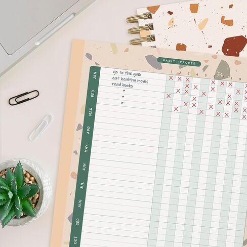 مخطط Terrazzo السنوي لعام 2024 من Bright Day، دفتر ملاحظات مبوب بغطاء مرن سنوي وشهري وأسبوعي يومي وجدول أعمال مؤرخ، 8.25 × 6.25 in Saudi Arabia