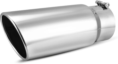 AUTOSAVER88 5 Inch Inlet Exhaust Tip, 5" Inlet 6" Outlet 15" Overall Length Chrome-Plated Finish Stainless Steel Exhaust Tail Tip for 5" Outside Diameter Tailpipe, Rolled Angle Cut, Bolt-On, Polished in Saudi Arabia