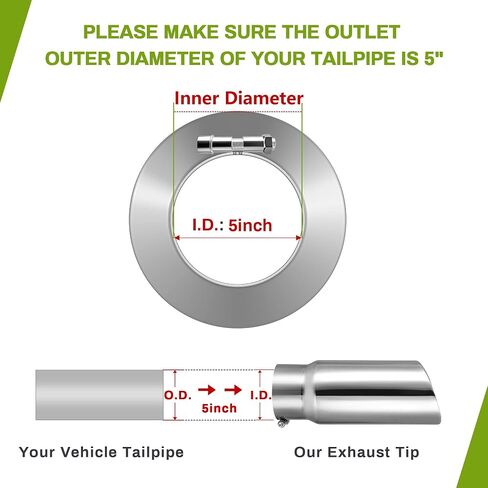 AUTOSAVER88 5 Inch Inlet Exhaust Tip, 5" Inlet 6" Outlet 15" Overall Length Chrome-Plated Finish Stainless Steel Exhaust Tail Tip for 5" Outside Diameter Tailpipe, Rolled Angle Cut, Bolt-On, Polished in Saudi Arabia