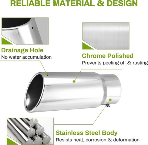 AUTOSAVER88 5 Inch Inlet Exhaust Tip, 5" Inlet 6" Outlet 15" Overall Length Chrome-Plated Finish Stainless Steel Exhaust Tail Tip for 5" Outside Diameter Tailpipe, Rolled Angle Cut, Bolt-On, Polished in Saudi Arabia