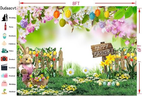 Dudaacvt 8x6ft Spring Easter Backdrops Easter Backdrops for Photography Easter Party Supplies Easter Party Banner Backdrop D626 in Kuwait