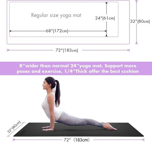 Yoga Mat with Carrying Strap 72x32" & 1/4 Inch Thick Exercise Mat with Double Non Slip Surfaces for Men and Women Home Exercise in Saudi Arabia
