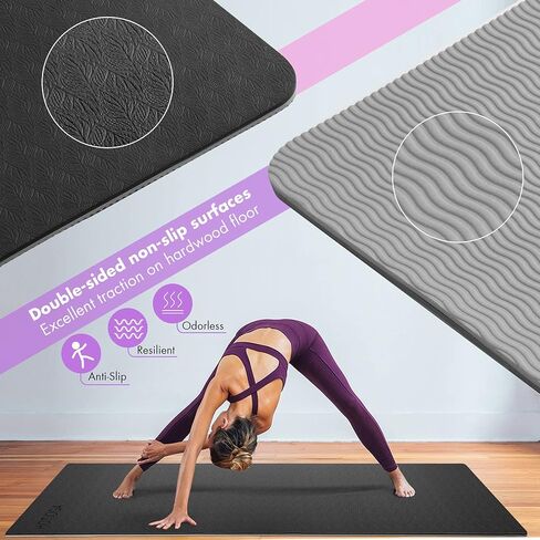 Yoga Mat with Carrying Strap 72x32" & 1/4 Inch Thick Exercise Mat with Double Non Slip Surfaces for Men and Women Home Exercise in Saudi Arabia