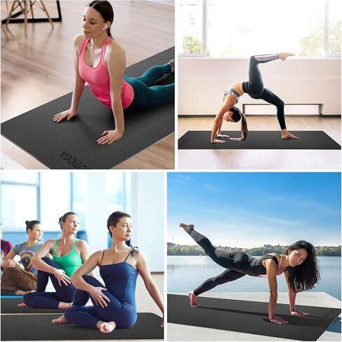 Yoga Mat with Carrying Strap 72x32" & 1/4 Inch Thick Exercise Mat with Double Non Slip Surfaces for Men and Women Home Exercise in Saudi Arabia