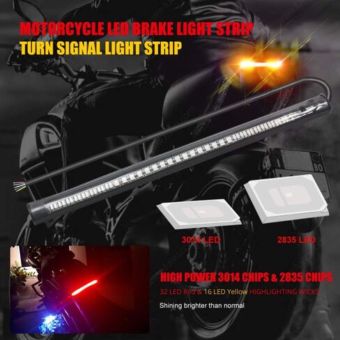 العالمي للدراجات النارية LED بدوره الفردي الذيل الفرامل إيقاف تشغيل أضواء 48 رقائق SMD 8 بوصة أضواء مزدوجة الألوان مرنة لهارلي، كاواساكي، سوزوكي، Yamaha.Amber/Red.2-Pack. in Saudi Arabia