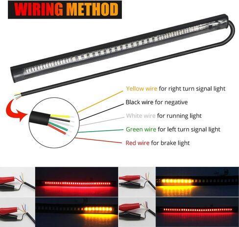 العالمي للدراجات النارية LED بدوره الفردي الذيل الفرامل إيقاف تشغيل أضواء 48 رقائق SMD 8 بوصة أضواء مزدوجة الألوان مرنة لهارلي، كاواساكي، سوزوكي، Yamaha.Amber/Red.2-Pack. in Saudi Arabia