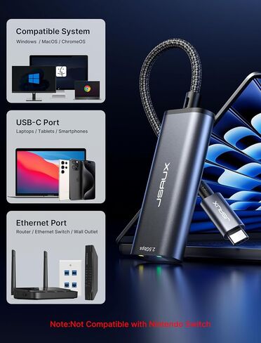 محول JSAUX USB C إلى Ethernet 2.5 جيجا، محول إيثرنت للكمبيوتر المحمول، النوع C (Thunderbolt 4/3) إلى محول شبكة LAN RJ45، محول شبكة 2.5 جيجابت متوافق مع MacBook Air/Pro، Dell XPS، NAS in Saudi Arabia
