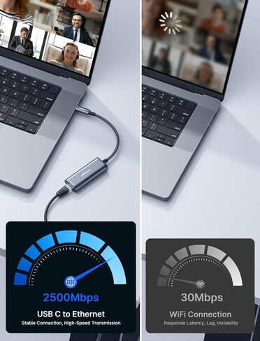 محول JSAUX USB C إلى Ethernet 2.5 جيجا، محول إيثرنت للكمبيوتر المحمول، النوع C (Thunderbolt 4/3) إلى محول شبكة LAN RJ45، محول شبكة 2.5 جيجابت متوافق مع MacBook Air/Pro، Dell XPS، NAS in Saudi Arabia