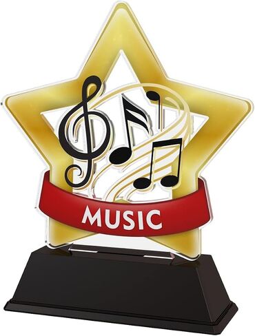 Trophy Monster Music Gold Star Acrylic Trophies Awards | Size 6½" | Made from Printed Acrylic | for Club, School & Presentations | Free Engraving Option in Saudi Arabia