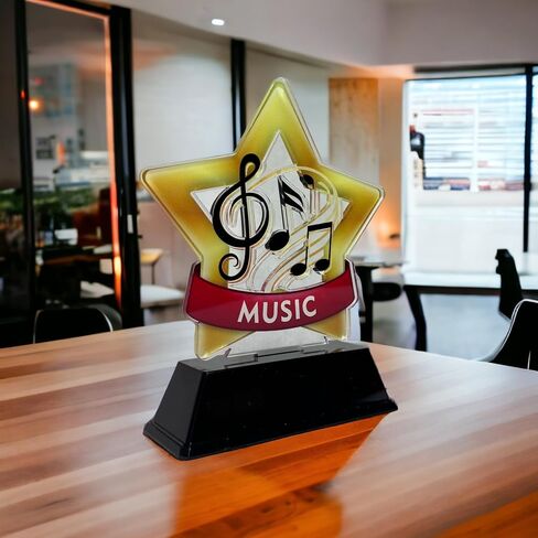 Trophy Monster Music Gold Star Acrylic Trophies Awards | Size 6½" | Made from Printed Acrylic | for Club, School & Presentations | Free Engraving Option in Saudi Arabia