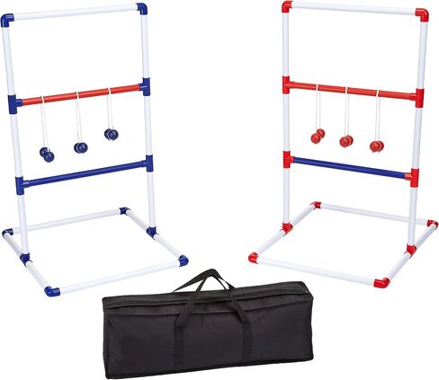 Amazon Basics Ladder Toss Outdoor Lawn Game Set with Soft Carrying Case, 2 Count, Full Size, Blue,Red, 22" x 26" x 38" in Saudi Arabia