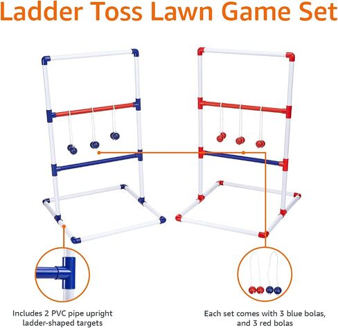 Amazon Basics Ladder Toss Outdoor Lawn Game Set with Soft Carrying Case, 2 Count, Full Size, Blue,Red, 22" x 26" x 38" in Saudi Arabia