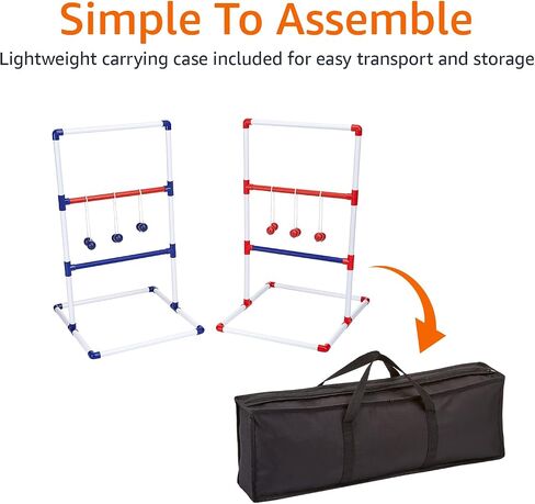 Amazon Basics Ladder Toss Outdoor Lawn Game Set with Soft Carrying Case, 2 Count, Full Size, Blue,Red, 22" x 26" x 38" in Saudi Arabia