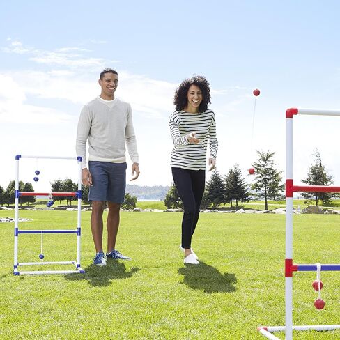 Amazon Basics Ladder Toss Outdoor Lawn Game Set with Soft Carrying Case, 2 Count, Full Size, Blue,Red, 22" x 26" x 38" in Saudi Arabia