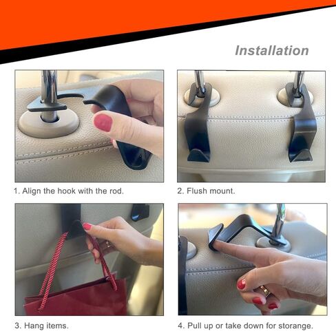 Luckybay 4 عبوات من خطافات مسند رأس مقعد السيارة، منظم تخزين الشماعات والإكسسوارات الداخلية لمحفظة المعاطف والمظلات والحقائب in Kuwait