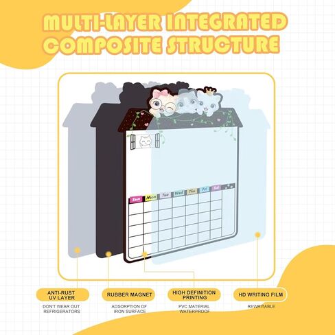لوح مسح جاف مغناطيسي للثلاجة، ديكورات للثلاجة أو الباب المعدني، يأتي مع قلم تحديد وممحاة واحدة، للأطفال للكتابة والرسم (القطط) in Kuwait