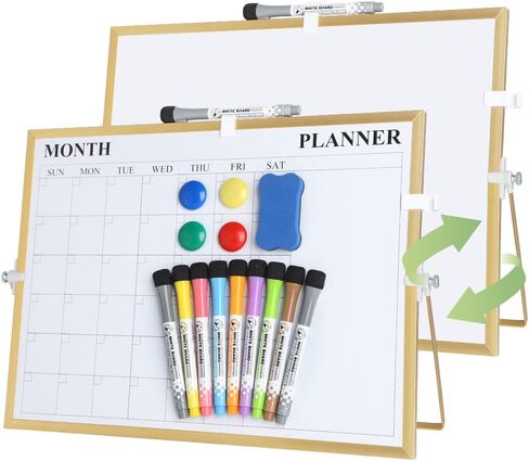 White Board, Jorking Dry Erase Calendar 16"x12" Magnetic Desktop Whiteboard with Stand, Monthly whiteboard for Wall Portable Double-Sided Dry Erase Board for Kitchen, Office, School, Gift idea, Silver in Saudi Arabia