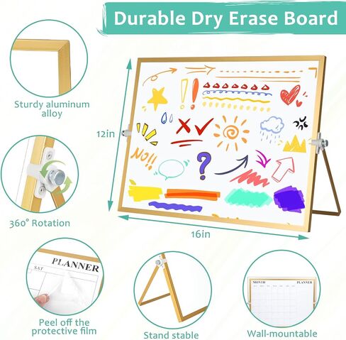 White Board, Jorking Dry Erase Calendar 16"x12" Magnetic Desktop Whiteboard with Stand, Monthly whiteboard for Wall Portable Double-Sided Dry Erase Board for Kitchen, Office, School, Gift idea, Silver in Saudi Arabia