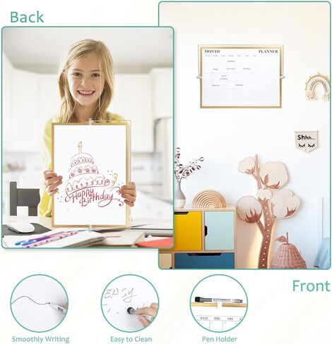 White Board, Jorking Dry Erase Calendar 16"x12" Magnetic Desktop Whiteboard with Stand, Monthly whiteboard for Wall Portable Double-Sided Dry Erase Board for Kitchen, Office, School, Gift idea, Silver in Saudi Arabia