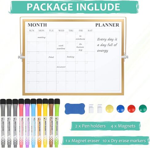 White Board, Jorking Dry Erase Calendar 16"x12" Magnetic Desktop Whiteboard with Stand, Monthly whiteboard for Wall Portable Double-Sided Dry Erase Board for Kitchen, Office, School, Gift idea, Silver in Saudi Arabia
