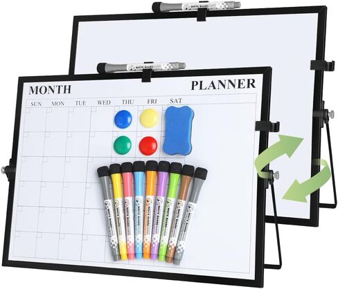 White Board, Jorking Dry Erase Calendar 16"x12" Magnetic Desktop Whiteboard with Stand, Monthly whiteboard for Wall Portable Double-Sided Dry Erase Board for Kitchen, Office, School, Gift idea, Silver in Saudi Arabia