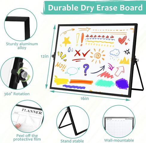 White Board, Jorking Dry Erase Calendar 16"x12" Magnetic Desktop Whiteboard with Stand, Monthly whiteboard for Wall Portable Double-Sided Dry Erase Board for Kitchen, Office, School, Gift idea, Silver in Saudi Arabia