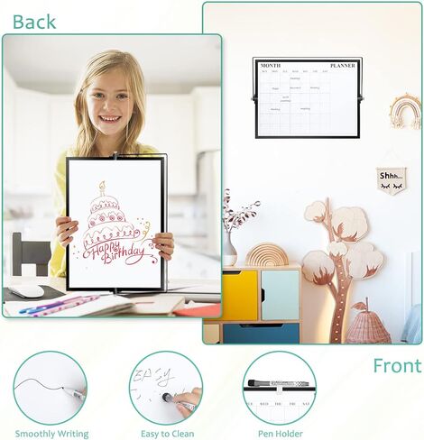 White Board, Jorking Dry Erase Calendar 16"x12" Magnetic Desktop Whiteboard with Stand, Monthly whiteboard for Wall Portable Double-Sided Dry Erase Board for Kitchen, Office, School, Gift idea, Silver in Saudi Arabia