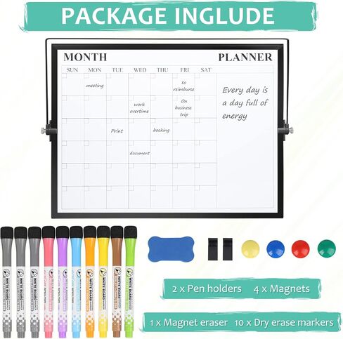 White Board, Jorking Dry Erase Calendar 16"x12" Magnetic Desktop Whiteboard with Stand, Monthly whiteboard for Wall Portable Double-Sided Dry Erase Board for Kitchen, Office, School, Gift idea, Silver in Saudi Arabia