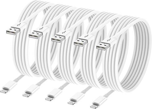 5pack 10 ft iPhone Charger Long Cord [Apple MFi Certified] 10ft Lightning to USB Charging Cable Fast High Speed Charger Cords for Apple iPhone 14/13/12/11 Pro Max/XS MAX/XR/XS/X 10 Foot White in Kuwait