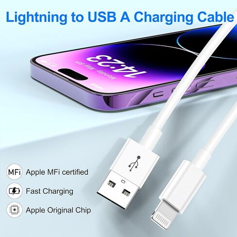 5pack 10 ft iPhone Charger Long Cord [Apple MFi Certified] 10ft Lightning to USB Charging Cable Fast High Speed Charger Cords for Apple iPhone 14/13/12/11 Pro Max/XS MAX/XR/XS/X 10 Foot White in Kuwait