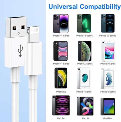 5pack 10 ft iPhone Charger Long Cord [Apple MFi Certified] 10ft Lightning to USB Charging Cable Fast High Speed Charger Cords for Apple iPhone 14/13/12/11 Pro Max/XS MAX/XR/XS/X 10 Foot White in Kuwait