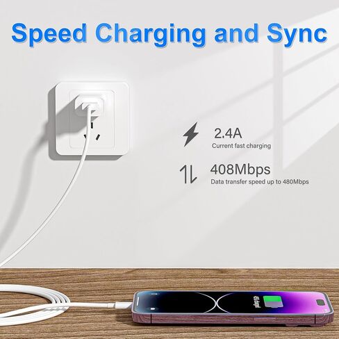 5pack 10 ft iPhone Charger Long Cord [Apple MFi Certified] 10ft Lightning to USB Charging Cable Fast High Speed Charger Cords for Apple iPhone 14/13/12/11 Pro Max/XS MAX/XR/XS/X 10 Foot White in Kuwait