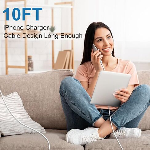 5pack 10 ft iPhone Charger Long Cord [Apple MFi Certified] 10ft Lightning to USB Charging Cable Fast High Speed Charger Cords for Apple iPhone 14/13/12/11 Pro Max/XS MAX/XR/XS/X 10 Foot White in Kuwait