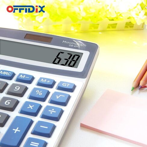 OFFIDIX الآلات الحاسبة المكتبية آلة حاسبة سطح المكتب، الآلات الحاسبة الأساسية، البطارية الشمسية آلة حاسبة إلكترونية مزدوجة الطاقة المحمولة 12 رقمًا كبيرًا بشاشة LCD كبيرة الحجم in Saudi Arabia