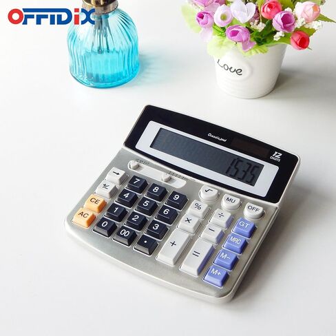 OFFIDIX الآلات الحاسبة المكتبية آلة حاسبة سطح المكتب، الآلات الحاسبة الأساسية، البطارية الشمسية آلة حاسبة إلكترونية مزدوجة الطاقة المحمولة 12 رقمًا كبيرًا بشاشة LCD كبيرة الحجم in Saudi Arabia