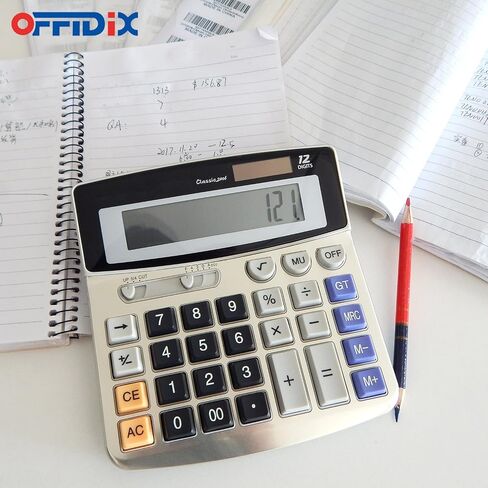 OFFIDIX الآلات الحاسبة المكتبية آلة حاسبة سطح المكتب، الآلات الحاسبة الأساسية، البطارية الشمسية آلة حاسبة إلكترونية مزدوجة الطاقة المحمولة 12 رقمًا كبيرًا بشاشة LCD كبيرة الحجم in Saudi Arabia