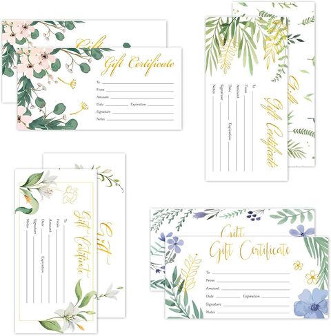 100 قطعة من شهادات الهدايا الفارغة للشركات الصغيرة، قسيمة ورقية لشهادات الهدايا من رقائق الذهب الذهبية، وبطاقات عمل لصالونات التجميل والمطاعم والمنتجعات الصحية وبطاقة قسيمة فريدة له ولها in Kuwait