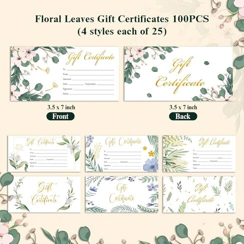 100 قطعة من شهادات الهدايا الفارغة للشركات الصغيرة، قسيمة ورقية لشهادات الهدايا من رقائق الذهب الذهبية، وبطاقات عمل لصالونات التجميل والمطاعم والمنتجعات الصحية وبطاقة قسيمة فريدة له ولها in Kuwait