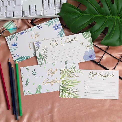 100 قطعة من شهادات الهدايا الفارغة للشركات الصغيرة، قسيمة ورقية لشهادات الهدايا من رقائق الذهب الذهبية، وبطاقات عمل لصالونات التجميل والمطاعم والمنتجعات الصحية وبطاقة قسيمة فريدة له ولها in Kuwait