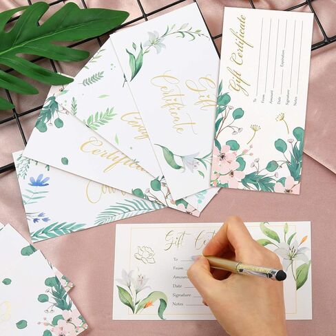 100 قطعة من شهادات الهدايا الفارغة للشركات الصغيرة، قسيمة ورقية لشهادات الهدايا من رقائق الذهب الذهبية، وبطاقات عمل لصالونات التجميل والمطاعم والمنتجعات الصحية وبطاقة قسيمة فريدة له ولها in Kuwait