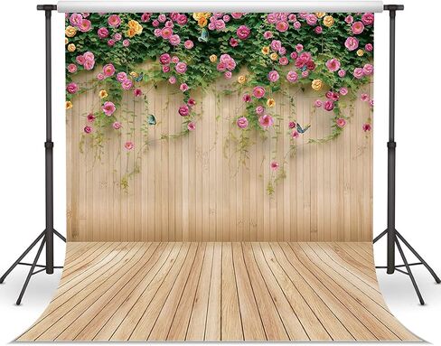 WOLADA 10x10FT زهرة جدار خلفية الربيع خلفية الربيع الأزهار صورة خلفية البني الخشب لوح زهرة جدار التصوير خلفية فتاة عيد ميلاد حفل زفاف دش التصوير خلفية 8909 in Kuwait