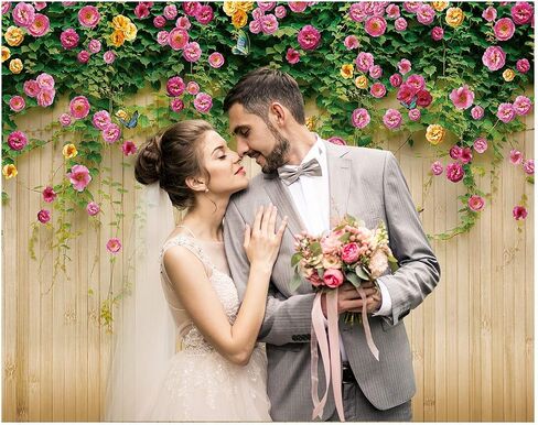 WOLADA 10x10FT زهرة جدار خلفية الربيع خلفية الربيع الأزهار صورة خلفية البني الخشب لوح زهرة جدار التصوير خلفية فتاة عيد ميلاد حفل زفاف دش التصوير خلفية 8909 in Kuwait
