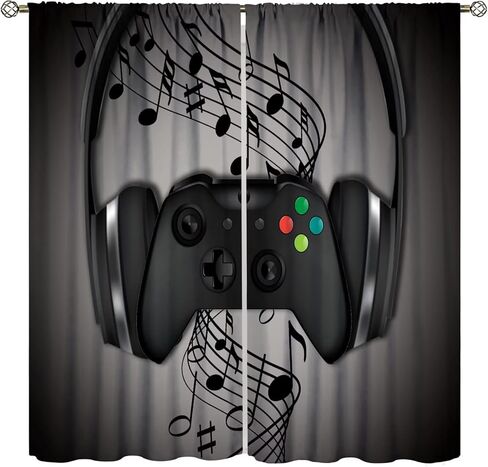 ستائر ألعاب لغرفة النوم والمراهقين والأولاد، ستائر تعتيم للعبة، لوحة ألعاب ديكور منزلي، ستائر نافذة معزولة حراريًا للفتيات والأطفال، معالجة بجيب قضيب أسود وأحمر ورمادي 42 × 45 بوصة in Kuwait