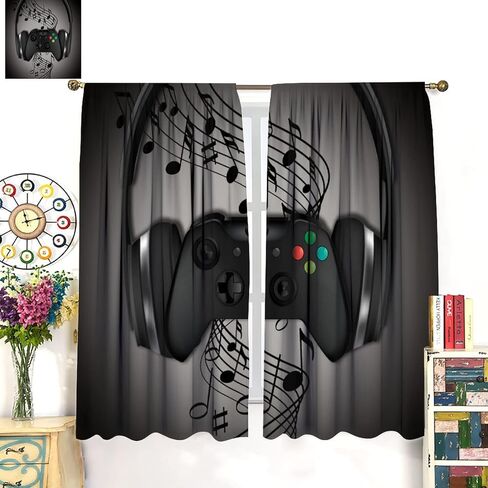 ستائر ألعاب لغرفة النوم والمراهقين والأولاد، ستائر تعتيم للعبة، لوحة ألعاب ديكور منزلي، ستائر نافذة معزولة حراريًا للفتيات والأطفال، معالجة بجيب قضيب أسود وأحمر ورمادي 42 × 45 بوصة in Kuwait