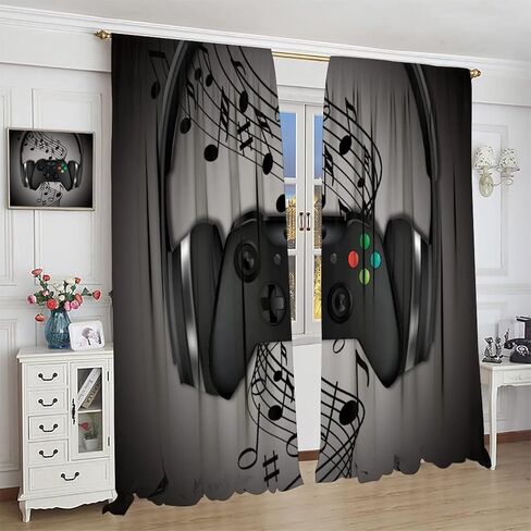 ستائر ألعاب لغرفة النوم والمراهقين والأولاد، ستائر تعتيم للعبة، لوحة ألعاب ديكور منزلي، ستائر نافذة معزولة حراريًا للفتيات والأطفال، معالجة بجيب قضيب أسود وأحمر ورمادي 42 × 45 بوصة in Kuwait