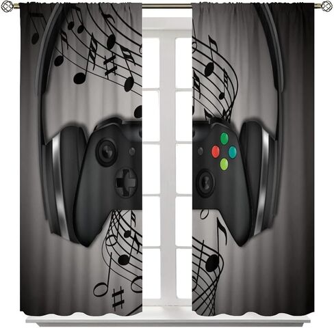 ستائر ألعاب لغرفة النوم والمراهقين والأولاد، ستائر تعتيم للعبة، لوحة ألعاب ديكور منزلي، ستائر نافذة معزولة حراريًا للفتيات والأطفال، معالجة بجيب قضيب أسود وأحمر ورمادي 42 × 45 بوصة in Kuwait