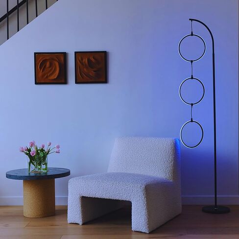 مصباح أرضي حديث من Brightech Nova يطابق ديكور غرفة المعيشة - مصباح طويل معاصر على شكل قوس مع قلادة على شكل حلقة من 3 دوائر - فوق الأريكة واقفة على عمود مقوس - انتقائي - ذهبي in Saudi Arabia