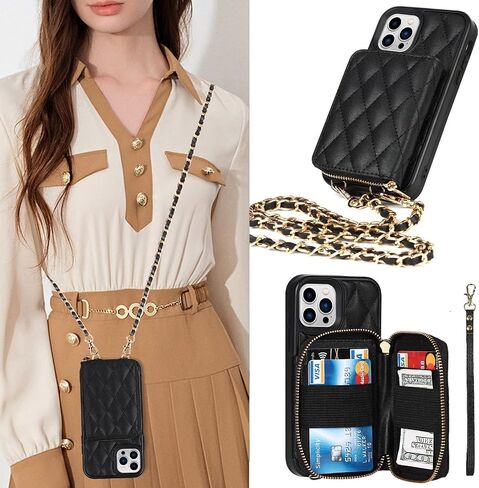 حافظة Jaorty Crossbody قابلة للفصل 2 في 1 لهاتف iPhone 13 Pro Max، حافظة كروس مع سحاب حامل بطاقات وحزام معصم ومحفظة حبل متوافقة مع Apple iPhone 13 Pro Max 6.7 بوصة، أسود in Saudi Arabia