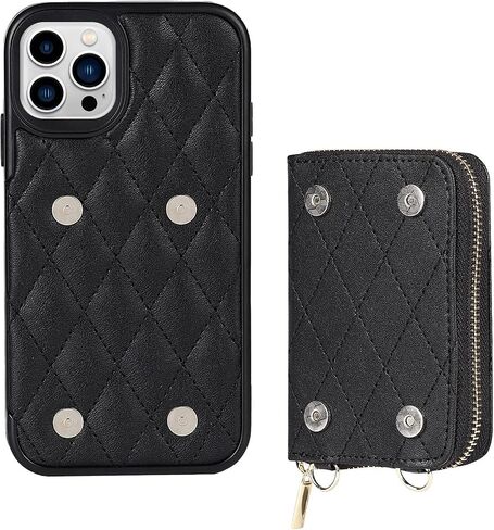 حافظة Jaorty Crossbody قابلة للفصل 2 في 1 لهاتف iPhone 13 Pro Max، حافظة كروس مع سحاب حامل بطاقات وحزام معصم ومحفظة حبل متوافقة مع Apple iPhone 13 Pro Max 6.7 بوصة، أسود in Saudi Arabia
